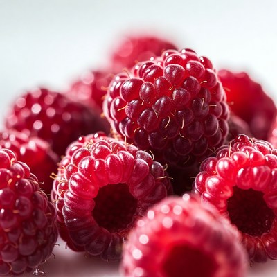 Fresh raspberries on a white surface