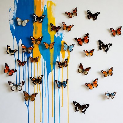 Butterflies on colorful wall