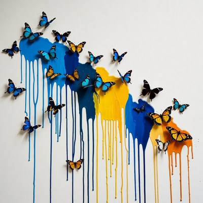 Butterflies and paint on a wall