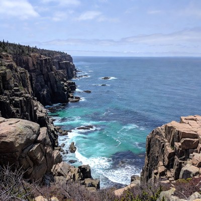 Coastal view of rocky cliffs and sea