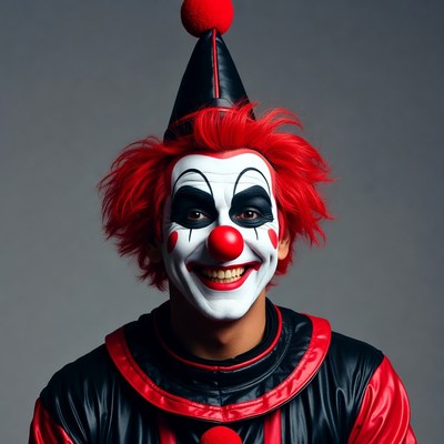 Happy clown with bright outfit and makeup