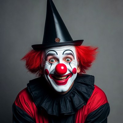 Clown with red hair smiling