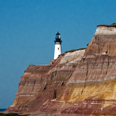 Coastal lighthouse near rocky cliffs
