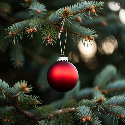 Red ornament on tree branch