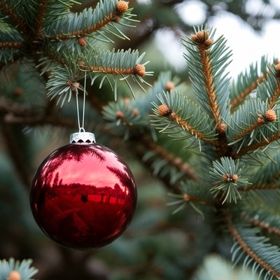Red ornament hanging on tree
