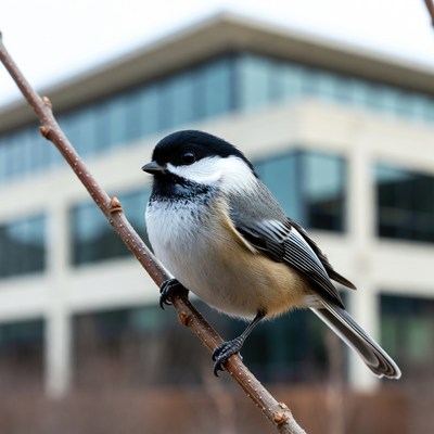 Bird perched on branch in urban setting