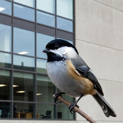 Bird perched on branch by building