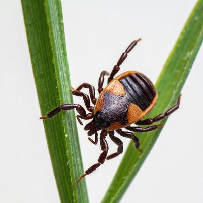 Close view of a tick on grass blade