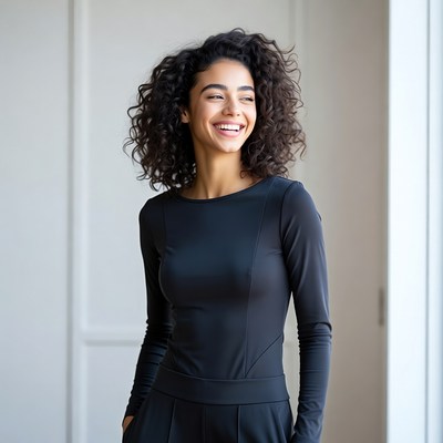 Woman smiling in bright room