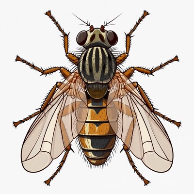 Detailed view of a fly on a plain background