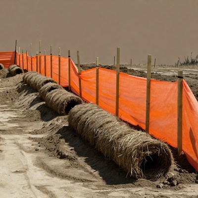 Construction with straw bales in field