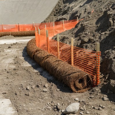 Erosion control measures at construction site