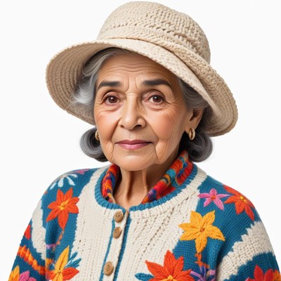 Elderly woman in colorful sweater