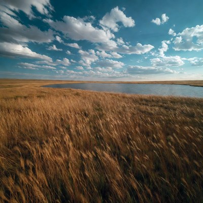 Open field by the lake
