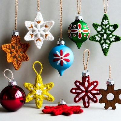 Colorful christmas ornaments displayed together