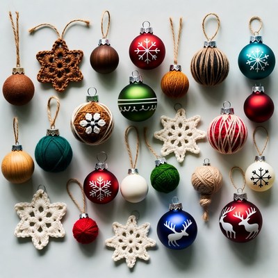 Colorful christmas ornaments on display