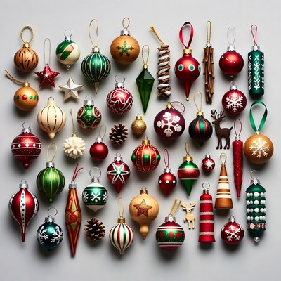 Collection of colourful holiday ornaments