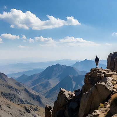 Hiker on mountain trail in daylight