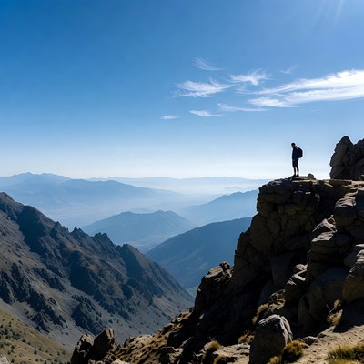 Hiker stands on mountain peak