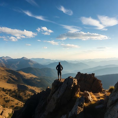 Hiking on a mountain peak