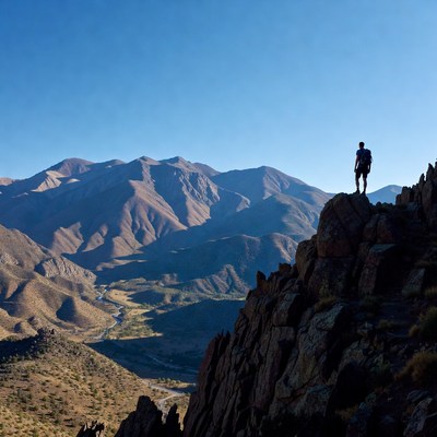 Hiker on rocky mountain peak