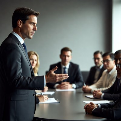 Business meeting in office space