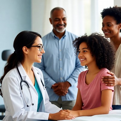 Doctor visits child with family present