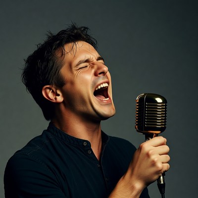 Singer performing with a microphone