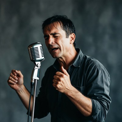 Man sings into a microphone