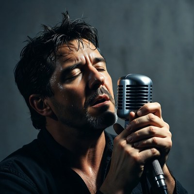 Singer performs in dim light