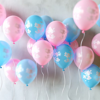 Balloons with flower patterns in soft colors