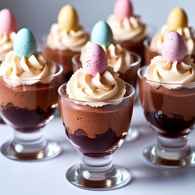 Chocolate dessert cups with topped eggs