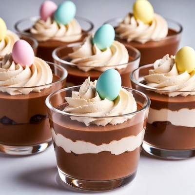 Chocolate dessert with candy eggs
