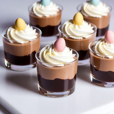 Easter dessert cups on a tray