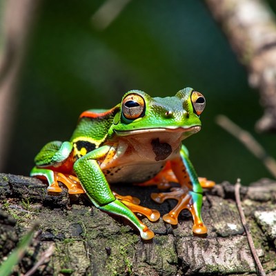 Colorful frog perched on a branch