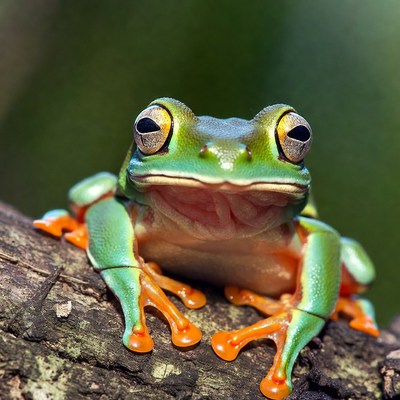 Bright green frog on a log