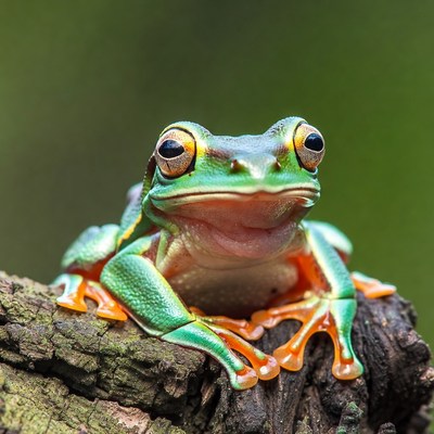 Frog perched on tree bark in nature