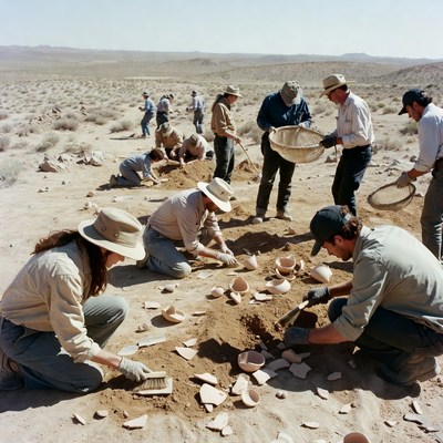 Excavation site in desert landscape