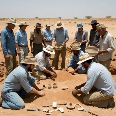 Archaeologists dig in the desert