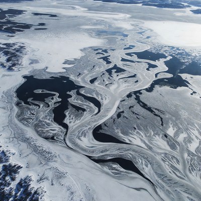 Swirling patterns in frozen river