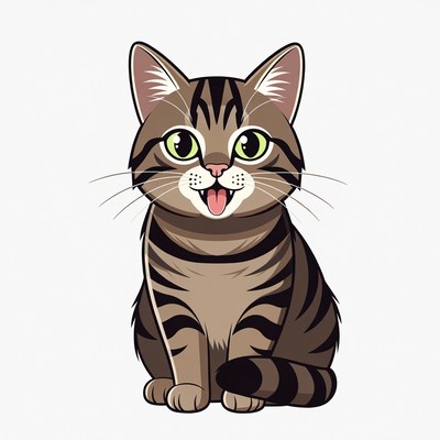 Cute tabby cat illustration with big eyes
