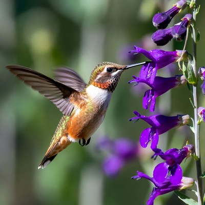 Hummingbird drinking nectar from flower