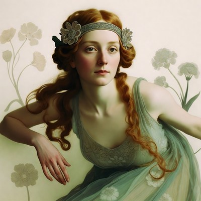 Woman in floral attire sitting gracefully