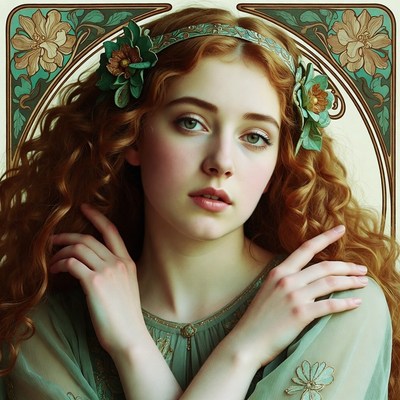 Young woman with curly hair and flowers