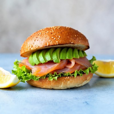 Fresh salmon sandwich with avocado