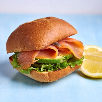 Fresh sandwich with salmon and lettuce