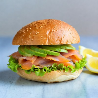 Sandwich with salmon and lettuce