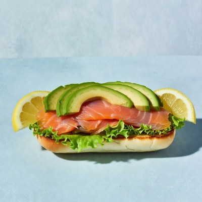 Salmon sandwich with avocado slices