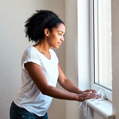 Cleaning a window indoors