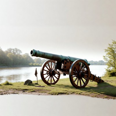 Historic cannon by the riverbank